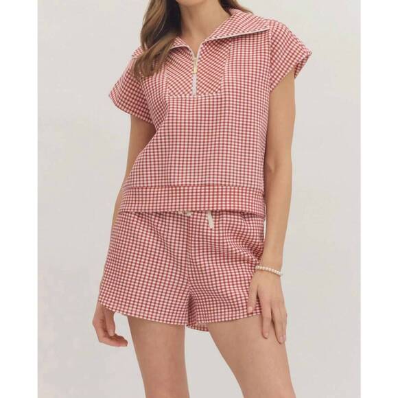 ENTRO Pants - NEW ENTRO caroline check shorts in pink